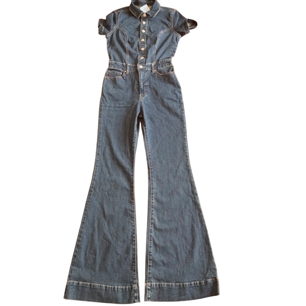 NWT Jessica Simpson Cammie Ventura Flare Leg Denim Jumpsuit Western Cowgirl